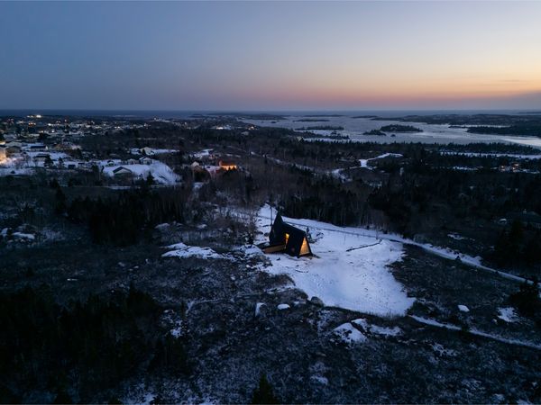 The cabin is the fourth building Braithwaite has added to his six acre property, joining earlier structures that once supported his design-build practice.