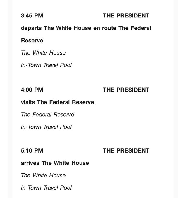 President Trump to Visit Federal Reserve Thursday
