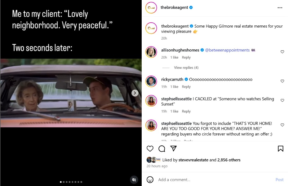Happy Gilmore Instagram meme from @thebrokeagent.