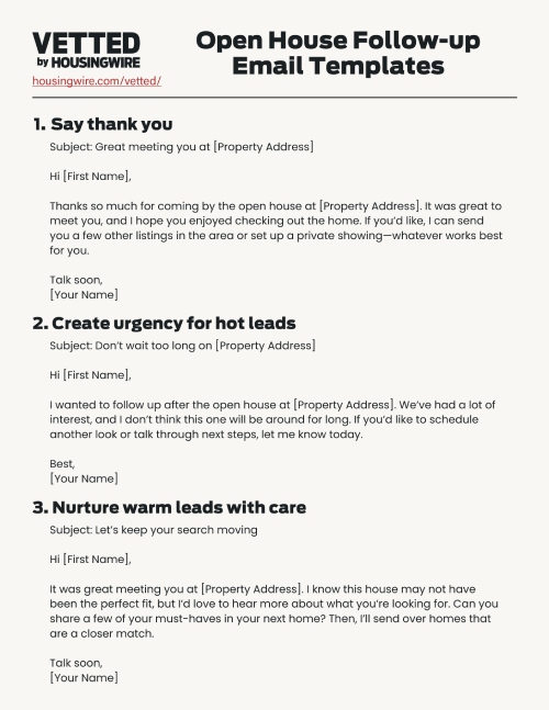 12 open house follow-up email templates proven to win clients