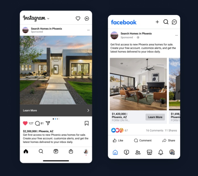 Facebook and Instagram ad created by Real Geeks.