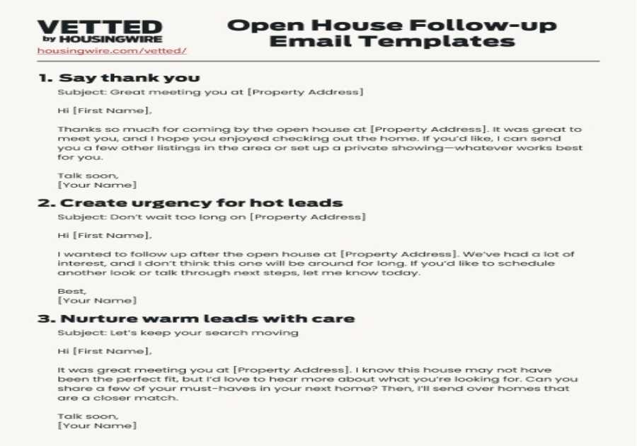 12 open house follow-up email templates proven to win clients