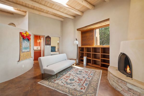 Wood-burning fireplaces help to heat the home.