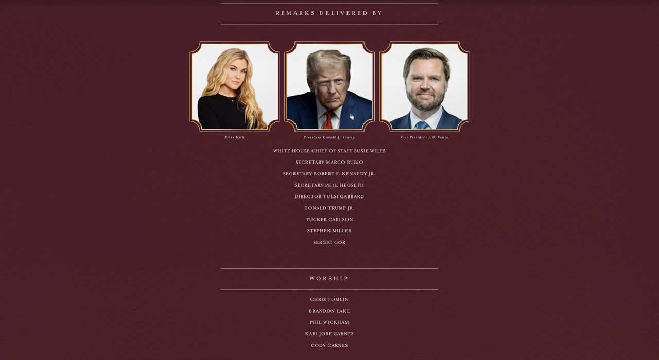 JUST IN: President Trump, JD Vance, Tucker Carlson, Trump Admin Officials Among All-Star Lineup of Speakers at Charlie Kirk’s Memorial on Sunday