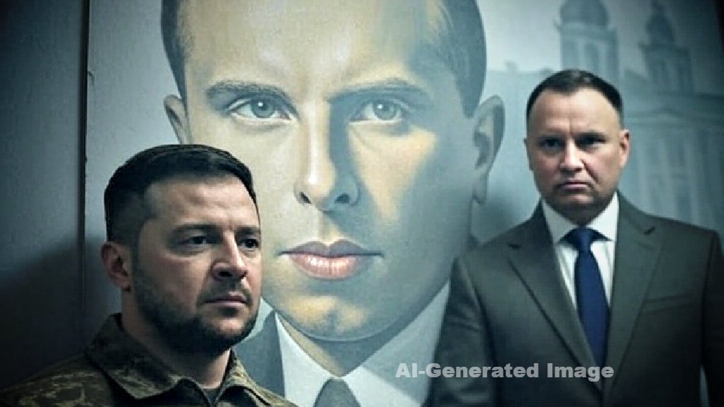 Ukrainian President Volodymyr Zelensky and Polish President Andrzej Duda stand in front of a historical mural, symbolizing strong bilateral relations.