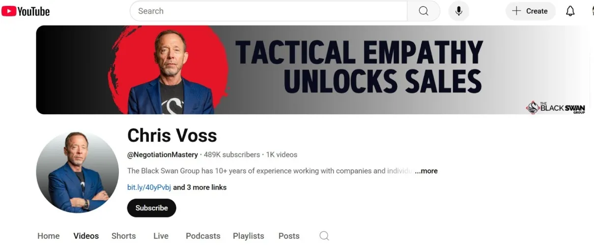 YouTube home page for Chris Voss.