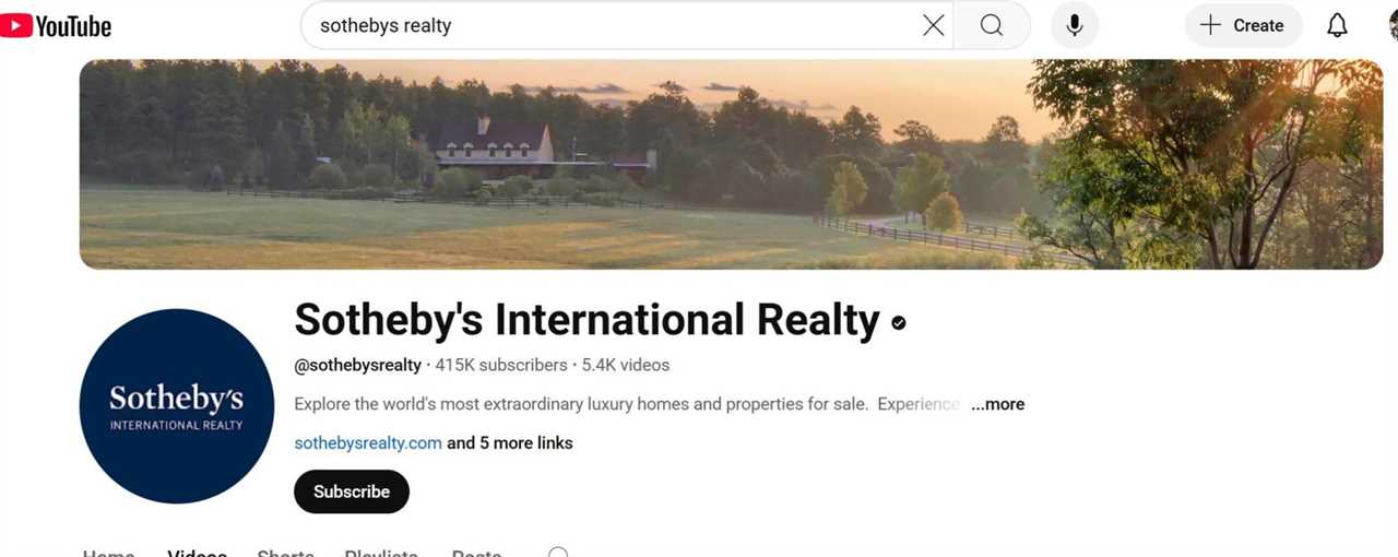 YouTube home page for Sotheby's International Realty.