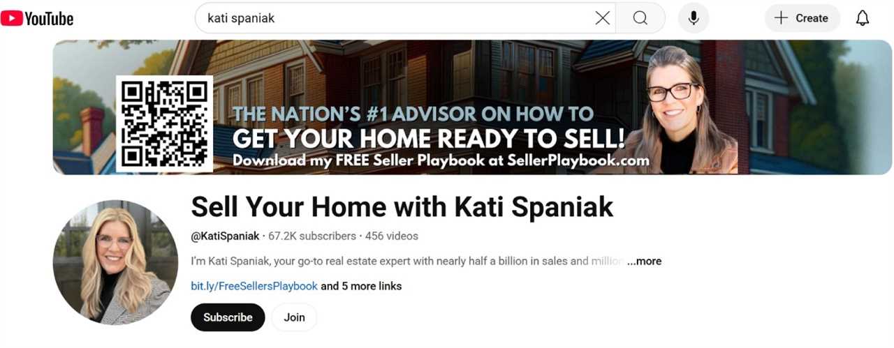 YouTube home page for Kati Spaniak.