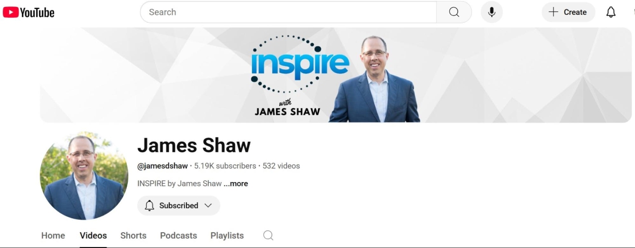 YouTube home page for James Shaw.