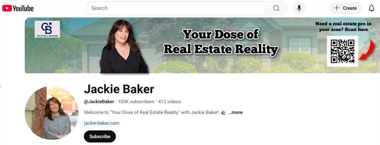 YouTube home page for Jackie Baker.