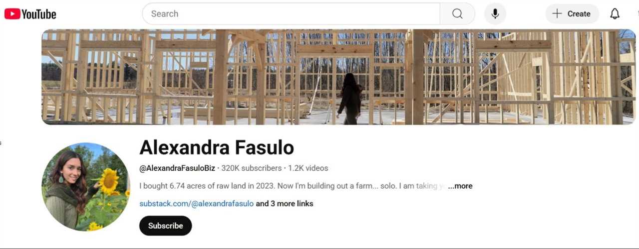 YouTube home page for Alexandra Fasulo.