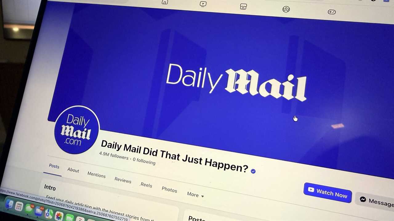 Screenshot of the Daily Mail Facebook page featuring the logo and a tagline, showcasing 4.9 million followers and engaging content updates.