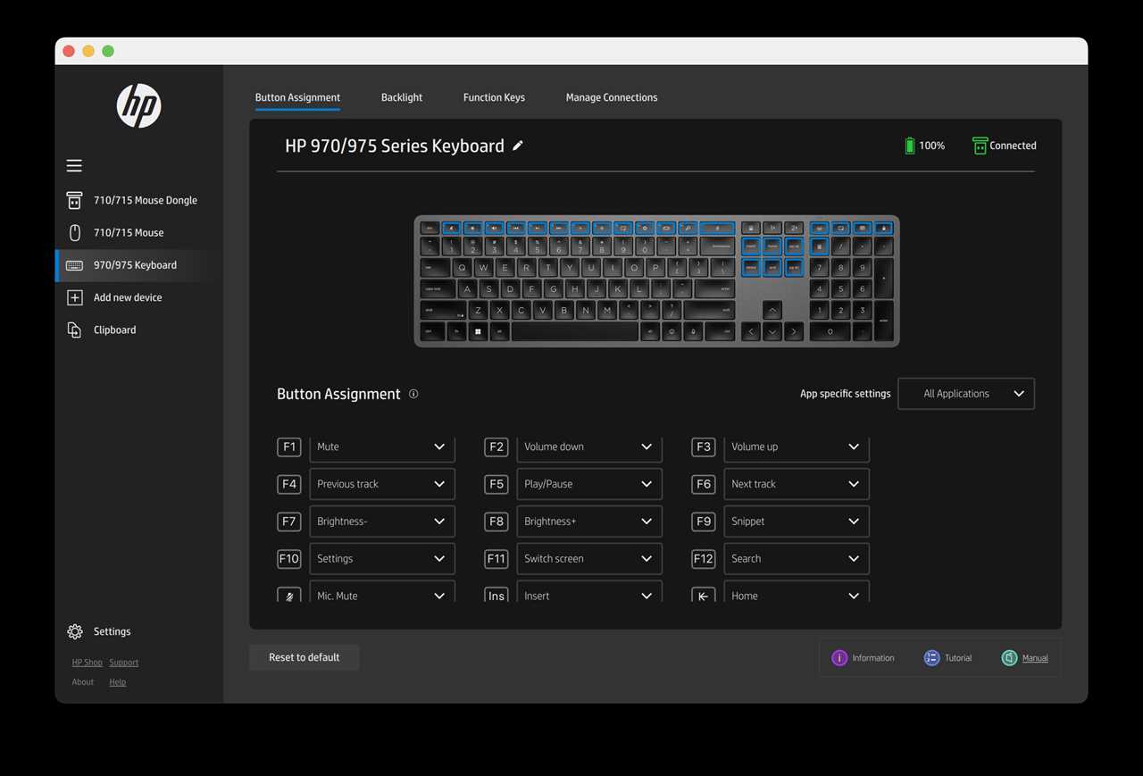 HP 975 Keyboard keyboard controls