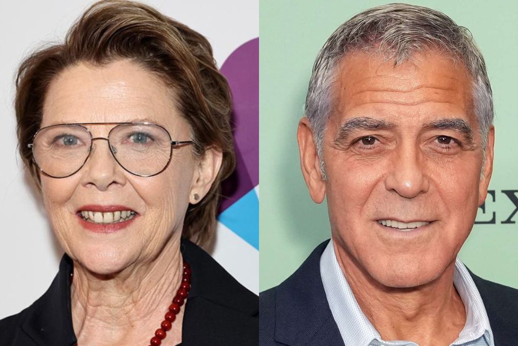 Portrait of two well-known actors, one with short hair and glasses, and the other with gray hair and a friendly smile, set against simple backgrounds.