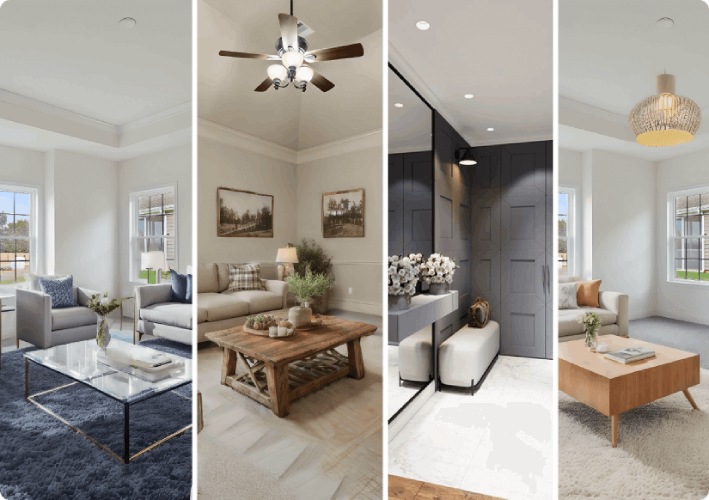 Carousel of room four different rooms staged virtually.