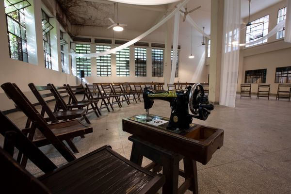 The setting for Salim Azzam's performance featuring the artisans who create his clothing.