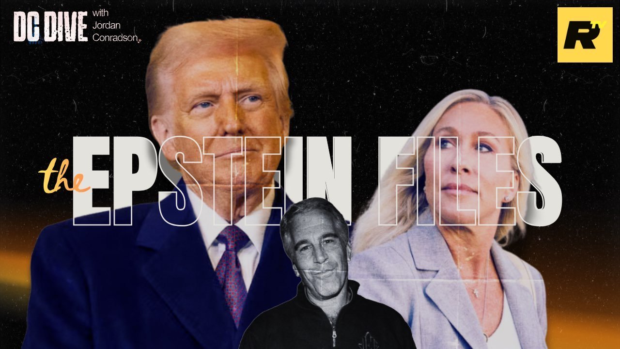 Image featuring prominent figures discussing the Epstein Files, with a focus on political implications and controversies related to high-profile individuals.