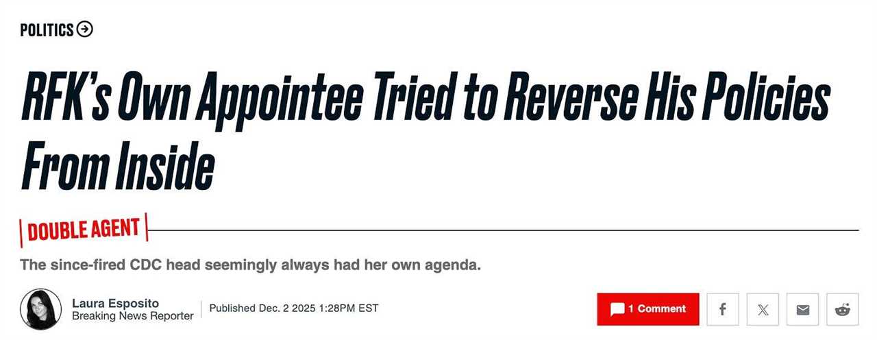 The Daily Beast Quietly Admits the Real Reason RFK Jr.’s Ex-CDC Director Was Fired