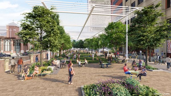 A rendering of Georgia Street in downtown Indianapolis