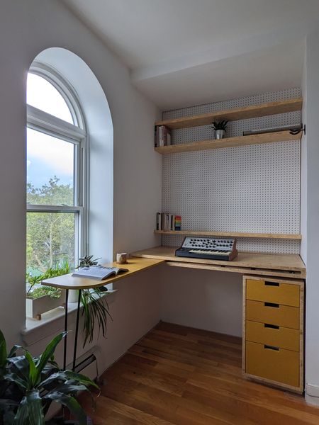 Graci works from home so she turned a former closet in the living room into an office. 