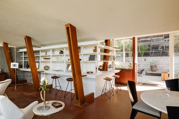 The flooring is made from Cherokee red concrete.