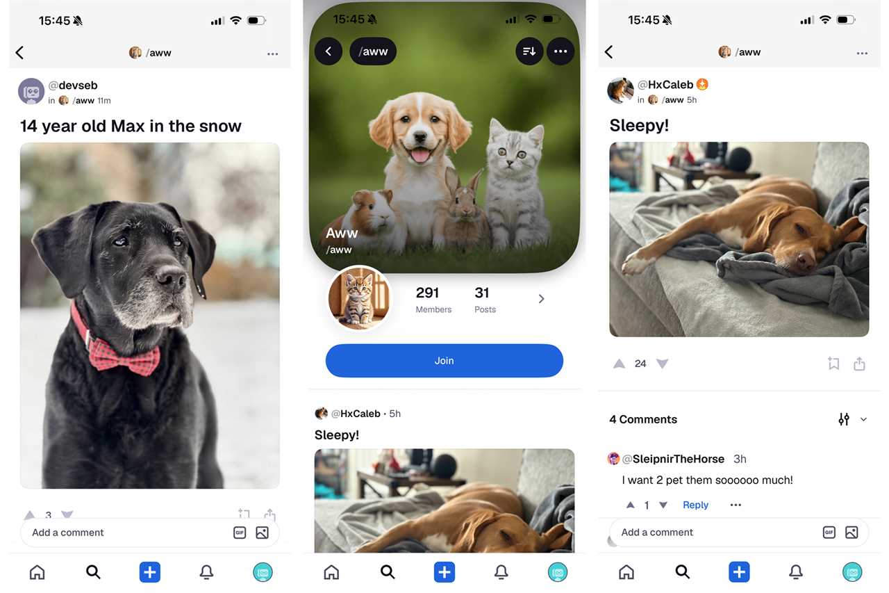 Screenshots of the Digg app