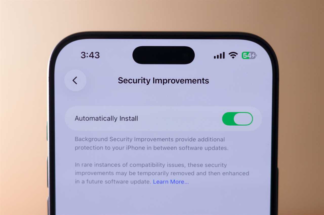 Security Improvements settings on iOS