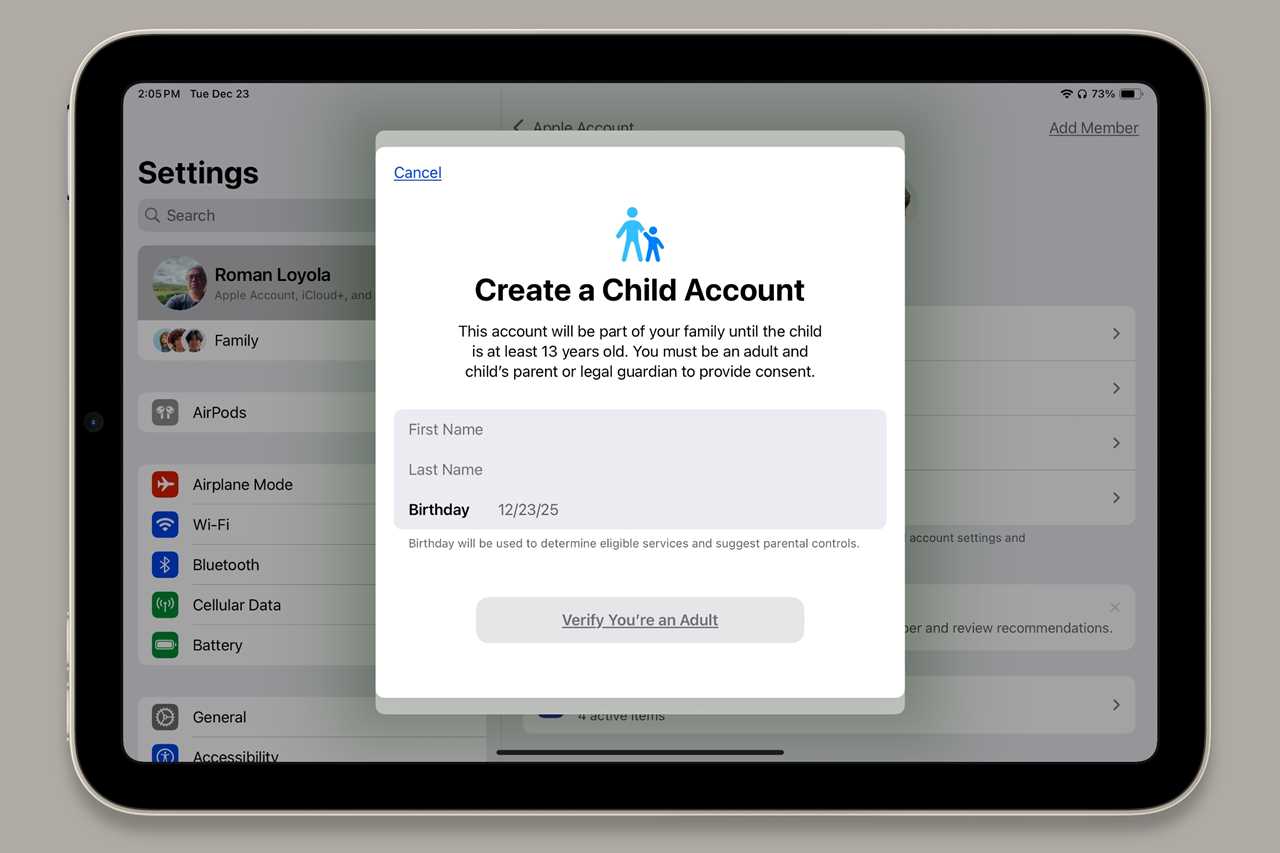 iOS 26 Create Child Account