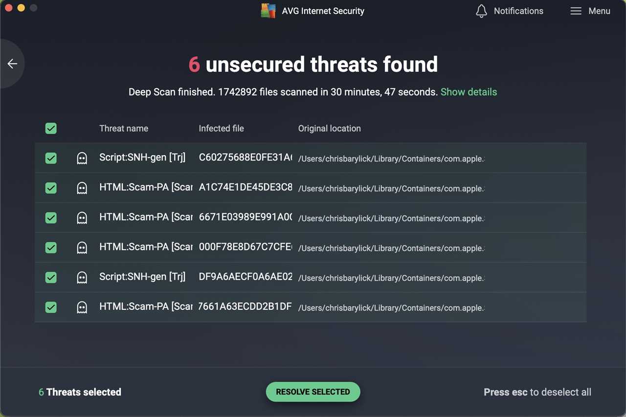 AVGInternetSecurity Threats found5