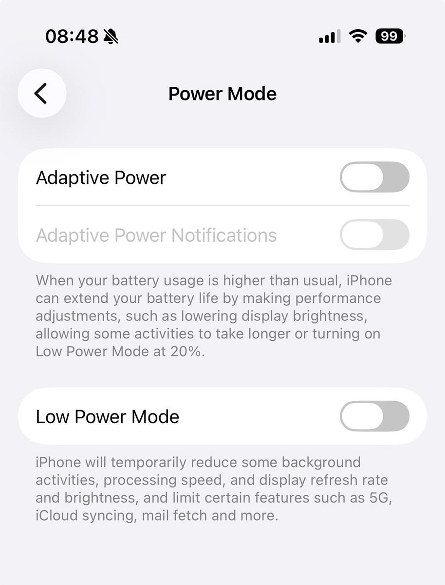 How to speed up an iPhone: Adaptive Power