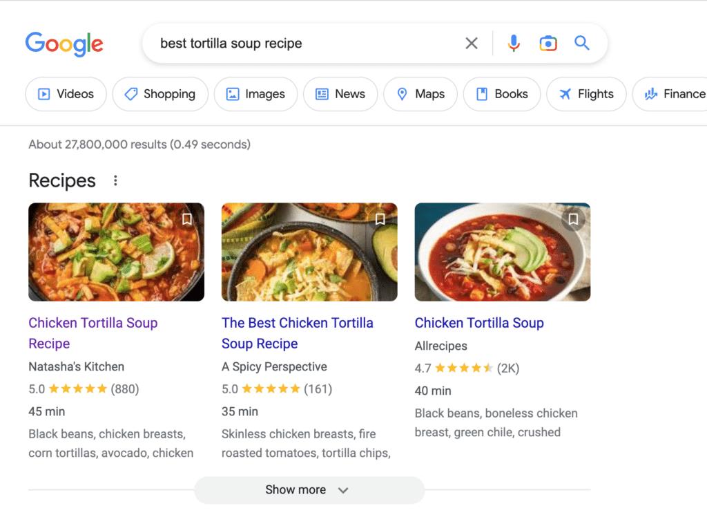 recipe featured snippets graphic
