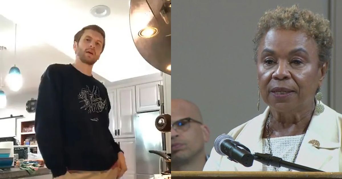 A split image featuring a man in a kitchen and a woman speaking at a podium, highlighting diverse settings and expressions.