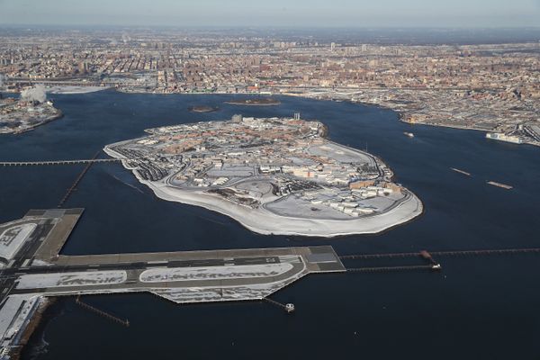 An aerial view of Rikers Island jail complex.