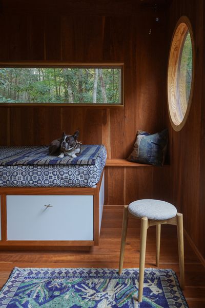 All of the wood in the cabin is locally-sourced cherry, which they carried to the site by hand. "I literally spent two full days just carrying the lumber for the walls in,