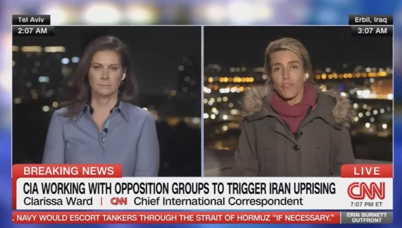 CNN news segment featuring Clarissa Ward reporting on CIA involvement with opposition groups in Iran, broadcast from Tel Aviv and Erbil, Iraq.