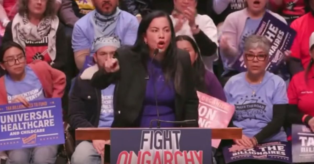 Activist speaking passionately at a rally advocating for universal healthcare and social justice, surrounded by supporters holding protest signs.