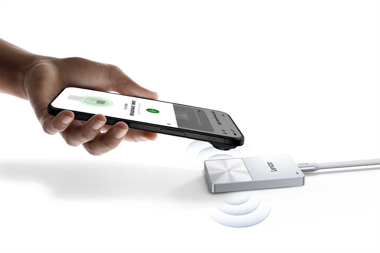 Illustration showing use of iPhone to unlock the TouchLock drive 