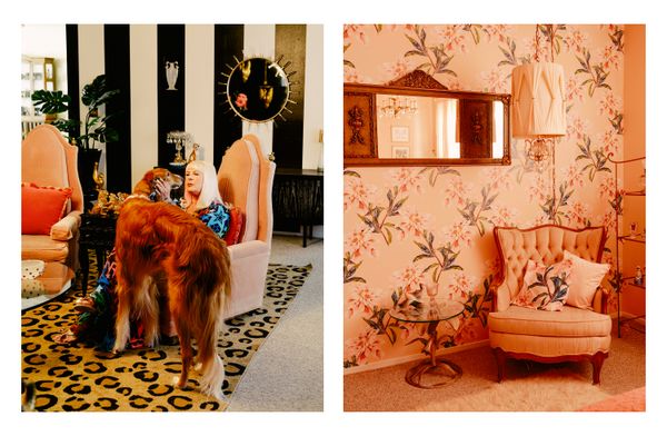 Leslie Homan’s take on ’60s aesthetics is inflected with animal print and delightfully kitschy furnishings and wallpaper, as seen in her 1964 home, which is the second Paradise Palms property she’s bought and updated. 