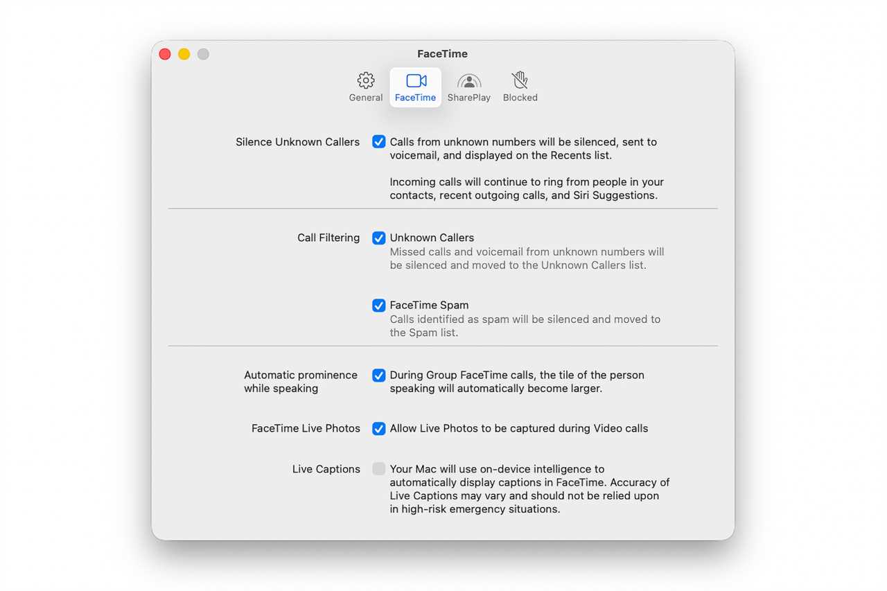 Tahoe Call Filtering FaceTime