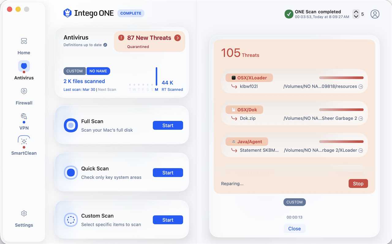 IntegoOne Quarantining suspect files