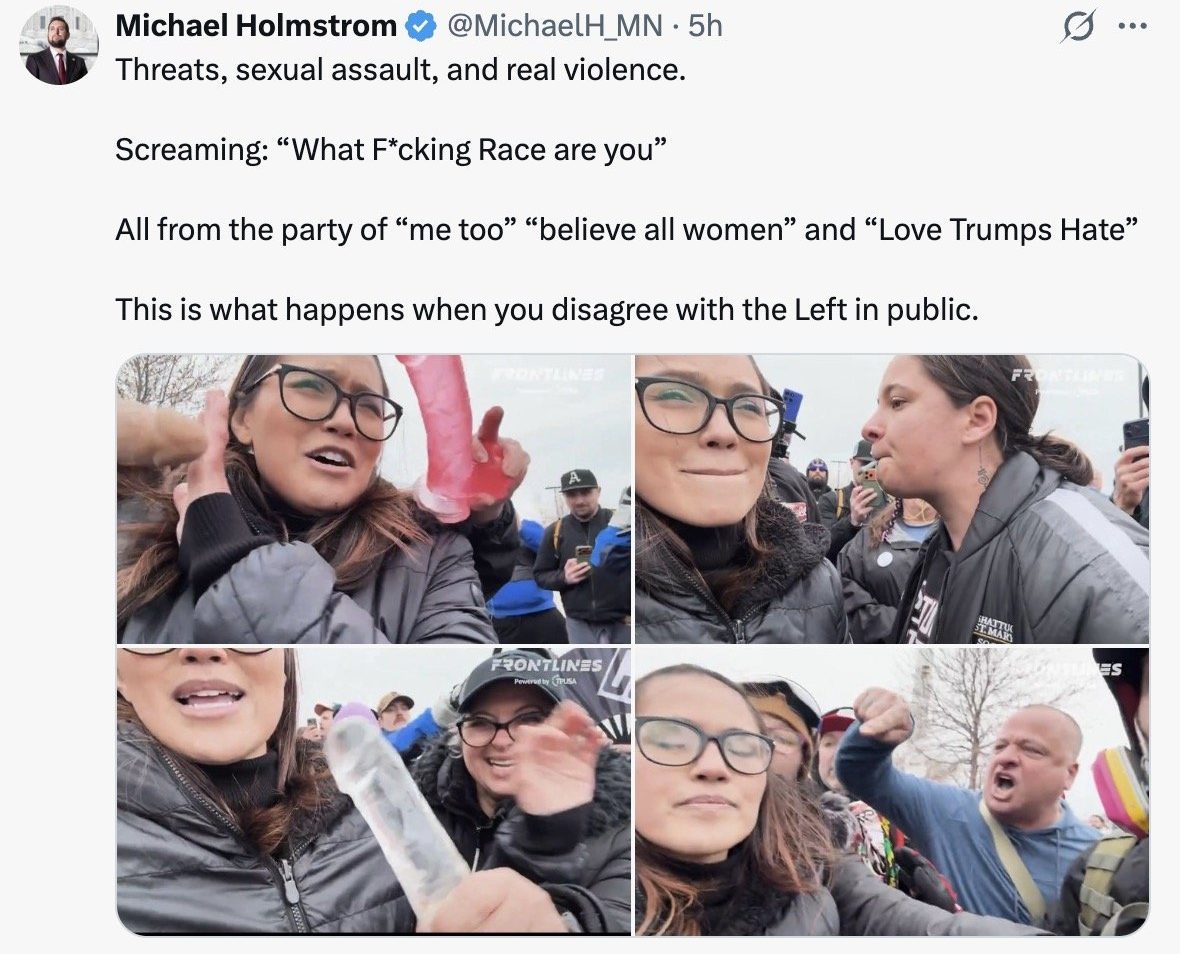 Protesters engage in heated exchange during a political rally, showcasing tensions and differing opinions on social issues.