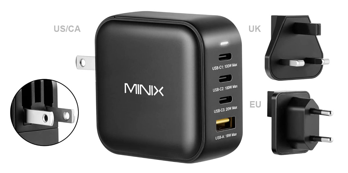 Minix Neo P3 100W Turbo 4-Ports – Best budget 100W travel wall charger