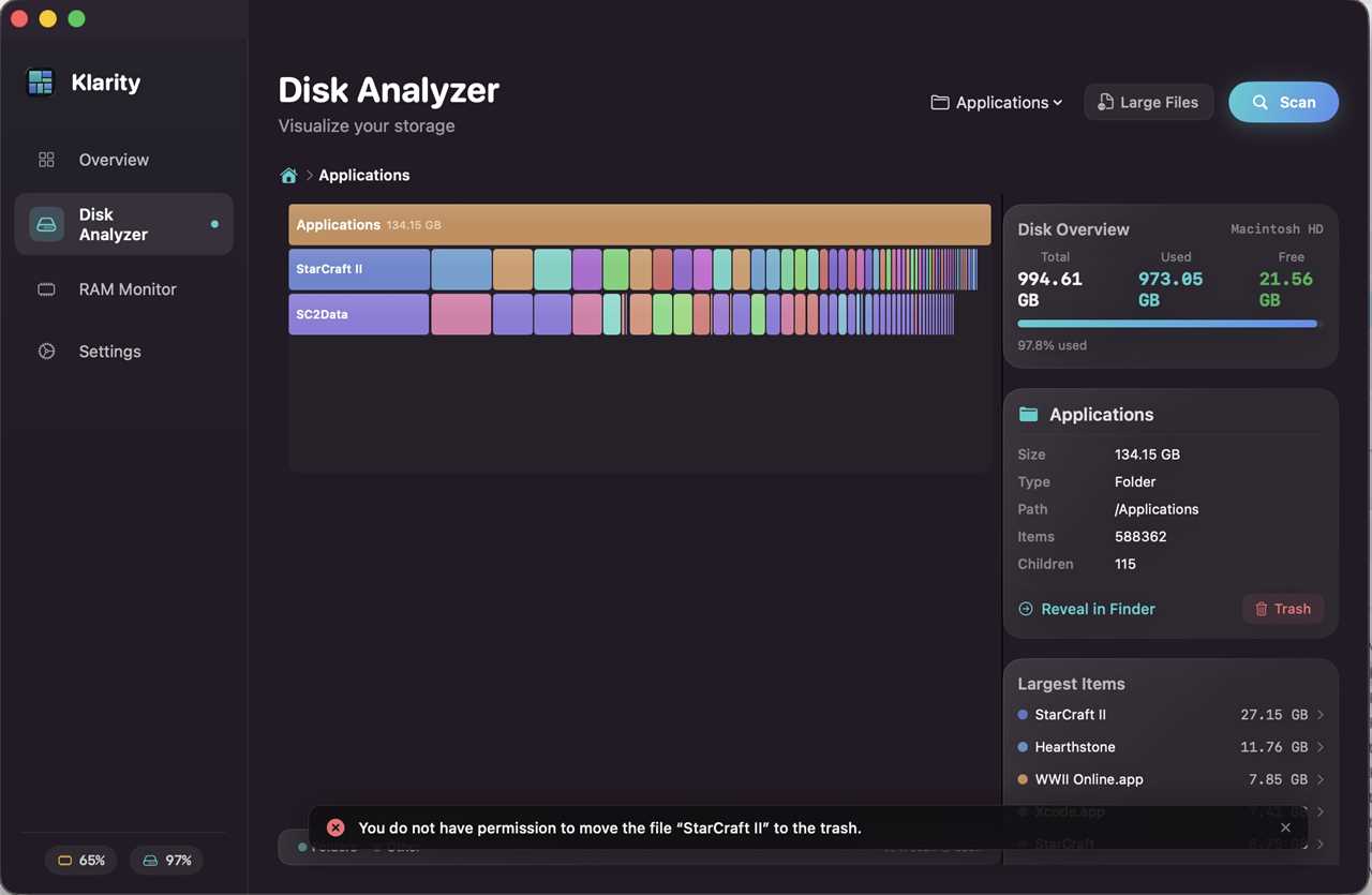 Klarity disk analyzer visual