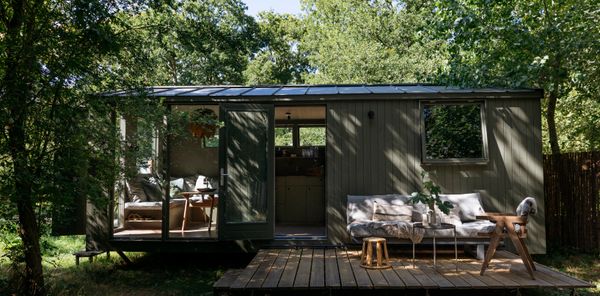 Gröna Huset is about 200 square feet, and it's designed to be flexible. Owners can use it as a cabin, an office, or a garden shed. At capacity, it sleeps six in bedrooms and one in the dining and living nook.