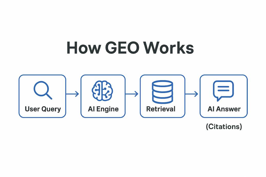 a graphic showing how generative engine optimization works.