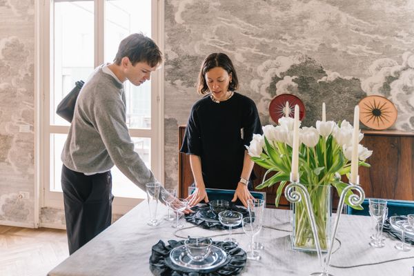 We were lucky to catch Sophie Lou Jacobsen bright and early at the installation, where she walked us through her tableware collection.