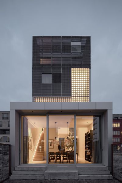 A Gazillion Glass Blocks Balance Light and Privacy at This Slender Prefab Home in Amsterdam