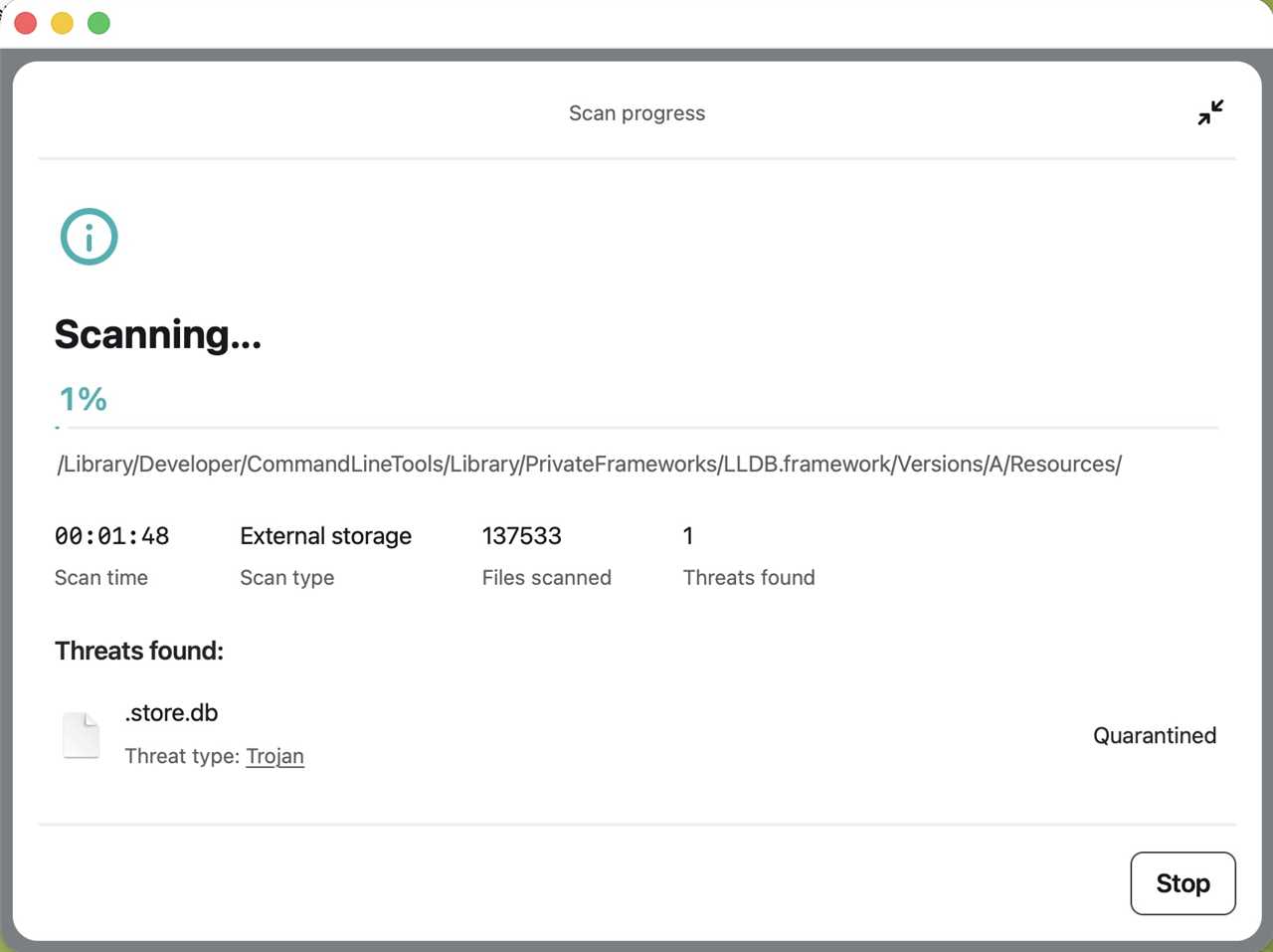An surfshark antivirus scan of a full SSD in progress