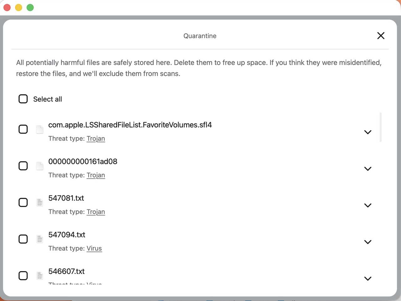 Sorting out quarantined files after an antivirus scan in Surfshark