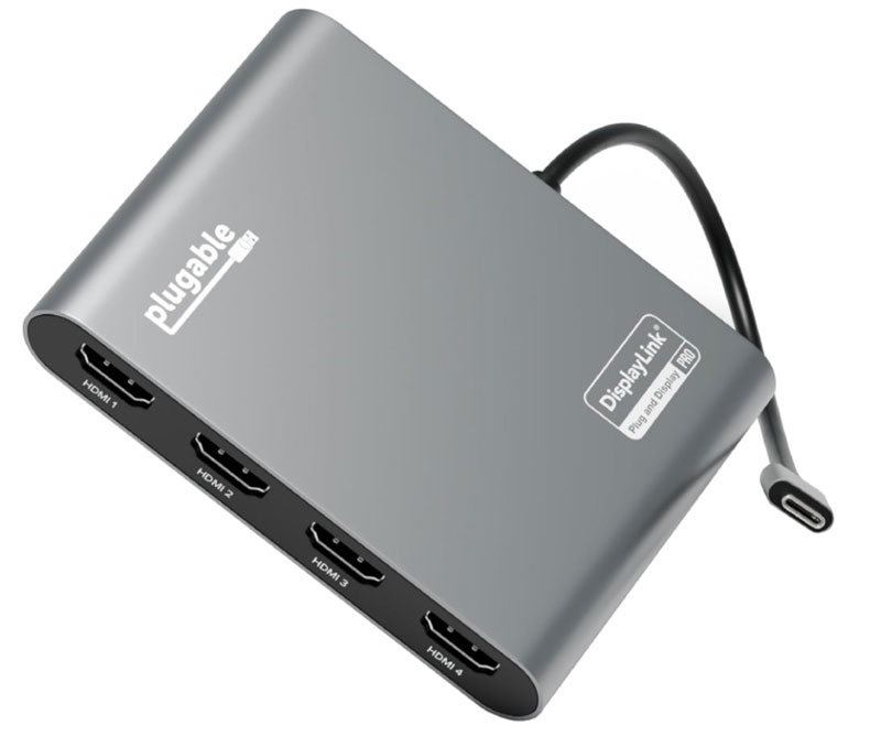 Plugable USB-C Quad 4K HDMI Adapter - Best DisplayLink USB-C hub for up to 4 Mac screens